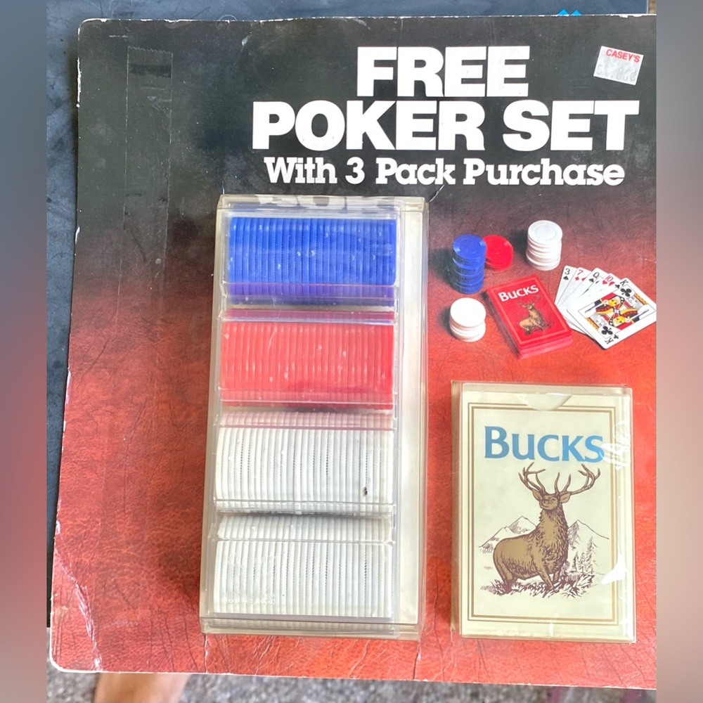 Vintage 1990 Bucks Brand Cigarette Brand Poker Set Playing Cards & Chips